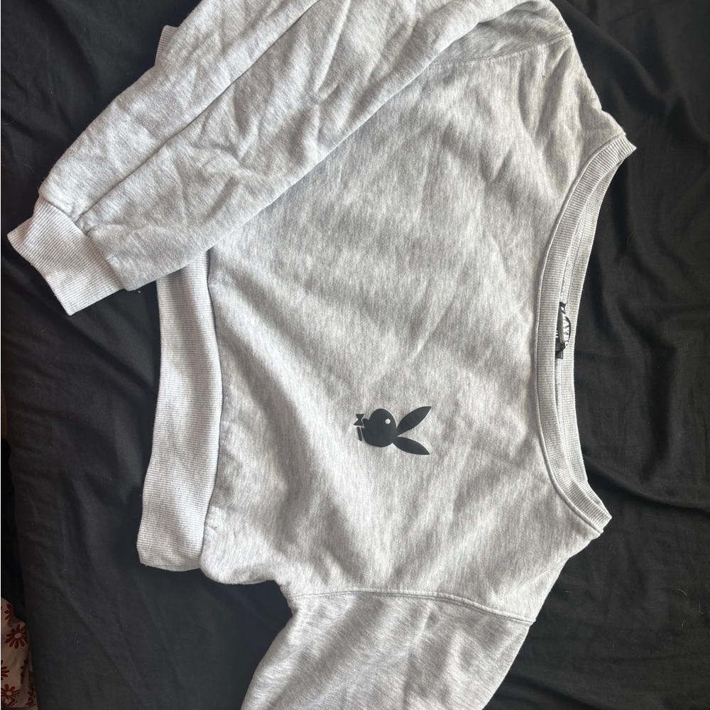 Gray Playboy Cropped Sweater
